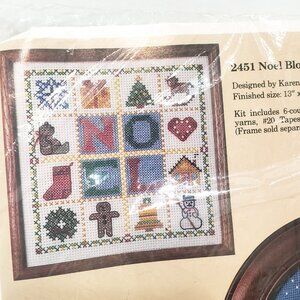 Noel Blocks Christmas Cross Stitch Kit Wool Yarn 1988 Creative Circle #2451